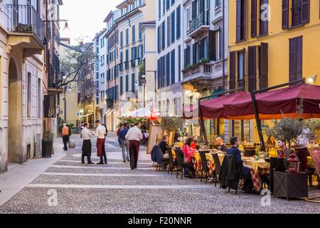 Italy, Lombardy, Milan, restaurant street via Marco Formentini Mengoni Stock Photo