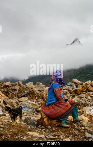 Vietnam, Can Cau, weekly market for tribal people, flower Hmongs ethnic group Stock Photo