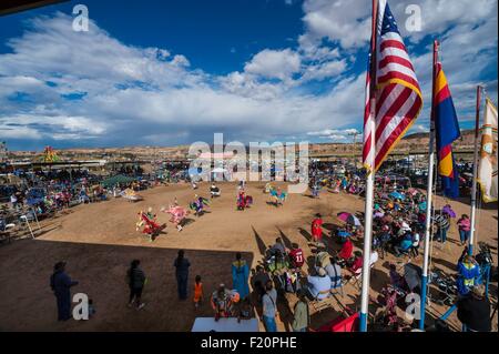 United States, Arizona, Window Rock, Festival Navajo Nation Fair, young navajo wearing ceremonial clothes (regalia) during a Pow Wow (traditional dances) Stock Photo