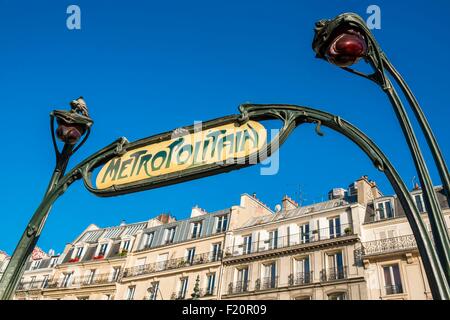 France, Paris, Place Clichy, Hector Guimard style Art Nouveau metro station Stock Photo
