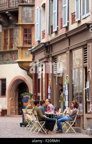 France, Haut Rhin, route des Vins d'Alsace, Colmar, facade of the restaurant La Sorbetiere d'Isabelle, Rue des Marchands (Marchands street) Stock Photo