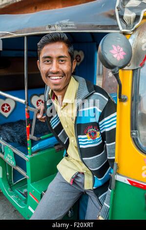 India, Rajasthan state, Jaipur, tuktuk driver Stock Photo