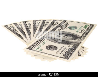 background of many mass currency note  US dollars, close up on white background, isolated