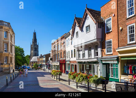 Westgate Street in the city centre looking towards St Nicholas church, Gloucester, Gloucestershire, England, UK Stock Photo