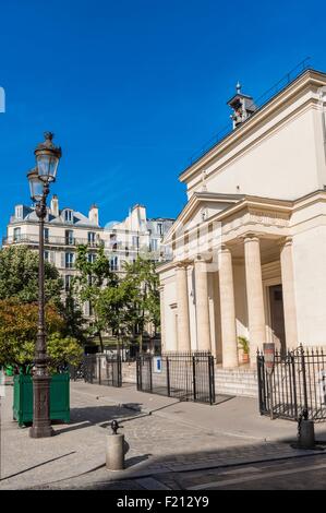 France, Paris, 17th arrondissement, Batignolles, Felix Lobligeois square, Sainte Marie des Batignolles church Stock Photo