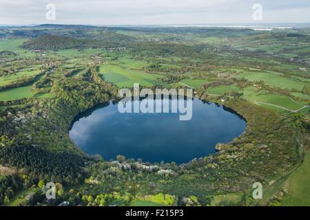 France, Puy de Dome, Charbonnieres les Vieilles, Gour de Tazenat, Maar volcano type (aerial view) Stock Photo