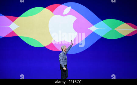 San Francisco. 9th Sep, 2015. Apple CEO Tim Cook attends an event to unveil new products in San Francisco, the United States, on Sept. 9, 2015. © Xinhua/Alamy Live News Stock Photo