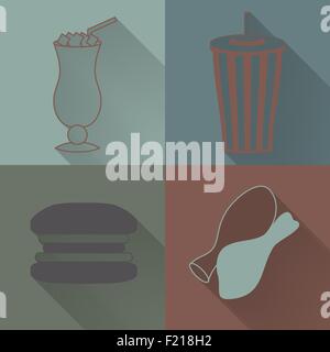 Set of four colored fast food icons Stock Vector