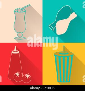 Set of four colored fast food icons Stock Vector