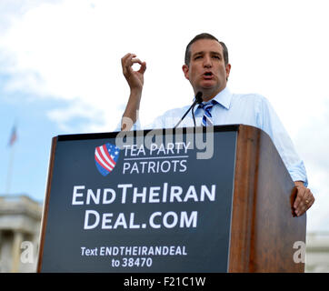 Washington, DC, USA. 9th Sep, 2015. U.S. Republican presidential candidate Ted Cruz speaks during 'Stop the Iran Deal' rally at West Lawn of the Capitol in Washington, DC, capital of the United States, Sept. 9, 2015. U.S. Republican presidential candidates Donald Trump and Ted Cruz called on lawmakers to boycott the Iran nuclear deal Wednesday, warning of dire consequences if the agreement is implemented. Credit:  Bao Dandan/Xinhua/Alamy Live News Stock Photo