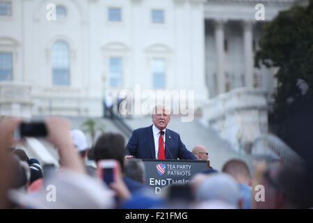 Washington DC, USA. 9th September, 2015. Donald Trump speaks at the Rally Against the Iran Nuclear Deal. Donald Trump Best quote 'so much winning É that you may get bored with winning,', 'I've never seen something so incompetently negotiated,' Credit:  Khamp Sykhammountry/Alamy Live News Stock Photo