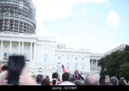 Washington DC, USA. 9th September, 2015. Donald Trump speaks at the Rally Against the Iran Nuclear Deal. Donald Trump Best quote 'so much winning É that you may get bored with winning,', 'I've never seen something so incompetently negotiated,' Credit:  Khamp Sykhammountry/Alamy Live News Stock Photo