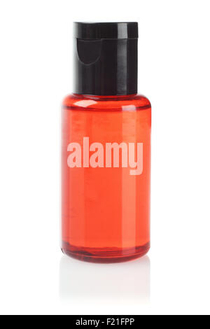 Orange Plastic Cosmetic Bottle on White Background Stock Photo