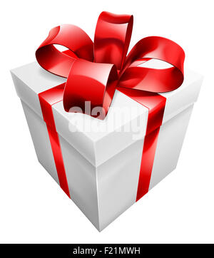 A gift or present wrapped with a red bow ribbon Stock Photo