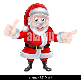 A Christmas cartoon illustration Santa Claus giving a thumbs up and pointing Stock Photo