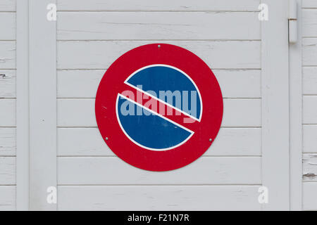 Road sign, prohibitory sign - No parking, wood Stock Photo
