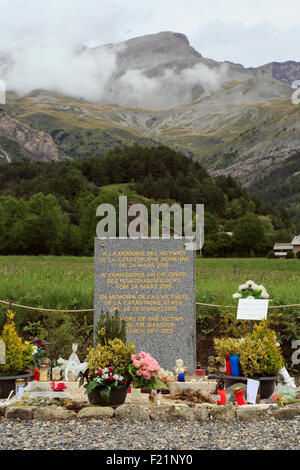 Memorial in the French Alps, Airbus A320, Germanwings, crashed at the foot of the mountain massif Les Trois Évêchés on March Stock Photo