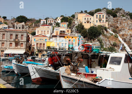 Fishing boats in Symi, Dodecanese island, Greece Stock Photo