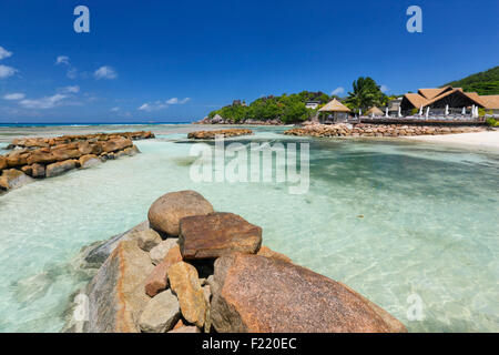 Tourist resort on Seychelles, Island La Digue. Le Domaine De L'orangeraie Resort. Stock Photo