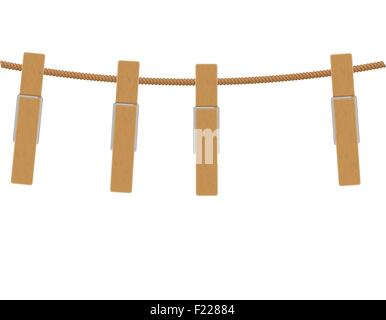 wooden clothespins on rope vector illustration isolated on white background Stock Vector