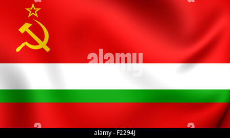 3D Flag of the Tajik SSR. Close Up. Stock Photo