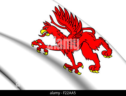 3D Flag of the Tczew, Poland. Close Up. Stock Photo