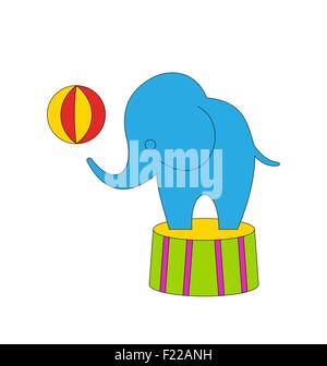Dexterous Circus Cartoon Elephant on Podium with Ball Stock Vector