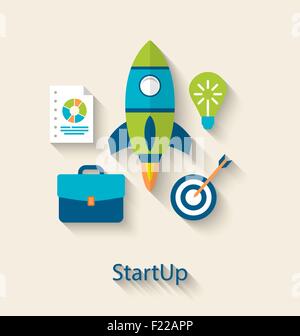 Concept of new business project startup development, flat icons Stock Vector