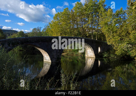 San Miguel bridge over the Bidasoa river. Vera de Bidasoa. Navarra. Spain Stock Photo