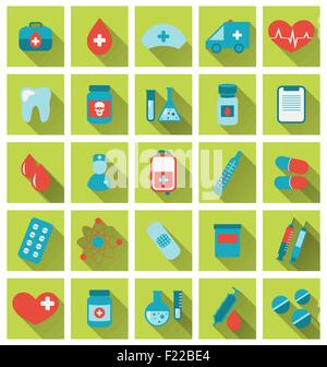 Collection trendy flat medical icons with long shadow Stock Vector