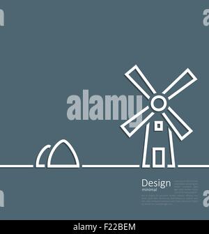 Illustration village landscape windmill haystack, design minimal Stock Vector