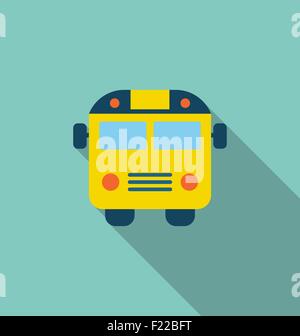 Illustration School Bus Flat Icon with Long Shadow Stock Vector