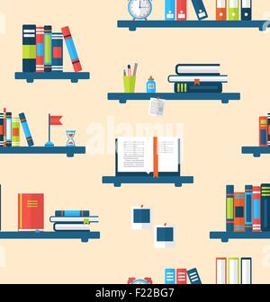 Seamless Texture with Books on Bookshelves Stock Vector