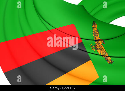 3D Flag of the Zambia. Close Up. Stock Photo