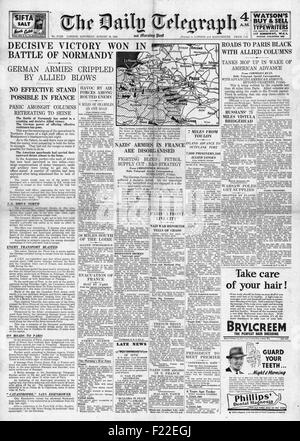 1944 Daily Telegraph front page reporting Battle for Normandy Stock Photo