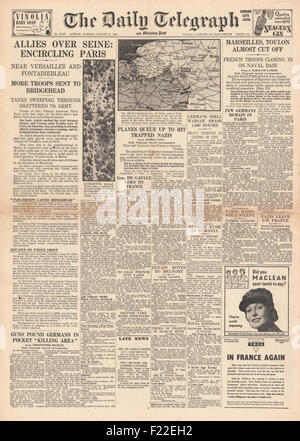 1944 Daily Telegraph front page reporting Battle for Paris Stock Photo
