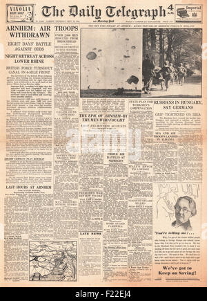 1944 Daily Telegraph front page reporting Battle for Arnhem Stock Photo