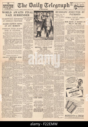 1945 Daily Telegraph front page reporting   Benito Mussolini Executed by Partisans Stock Photo