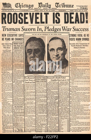 1945 Chicago Daily Tribune front page reporting Death of US President Franklin Roosevelt Stock Photo