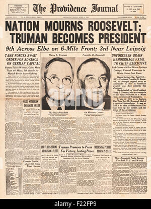 1945 The Providence Journal front page reporting Death of US President Franklin Roosevelt Stock Photo