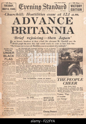 1945 Evening Standard (London) front page reporting VE Day Stock Photo