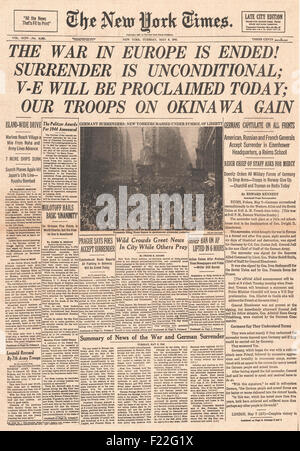 1945 New York Times front page reporting the end of World War Two and ...