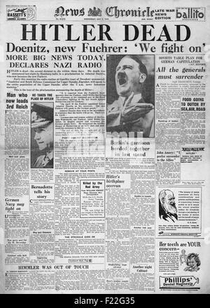 1945 News Chronicle front page reporting Death of Adolf Hitler Stock Photo