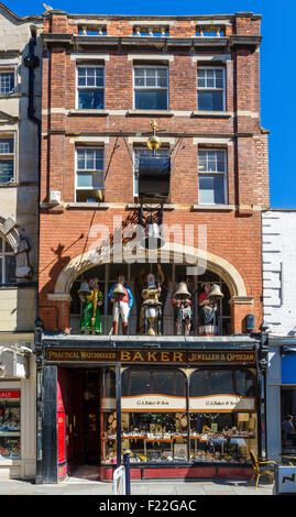 Victorian shopfront of Jeweller G A Baker and Son with famous Baker's Clock, Southgate Street, Gloucester, England, UK Stock Photo