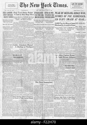 1945 New York Times front page reporting the end of World War Two and ...