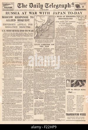 1945 Daily Telegraph front page reporting Russia declare war on Japan Stock Photo