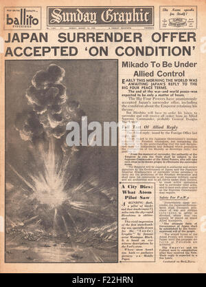 1945 Sunday Graphic (UK) front page reporting Allies accept Japanese peace offer 'on condition' Stock Photo