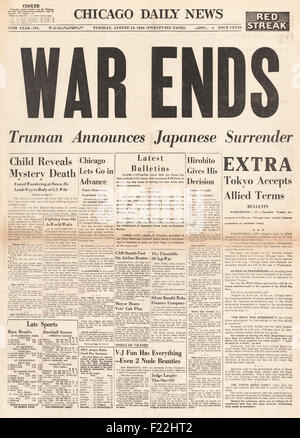 1945 front page Chicago Daily Tribune reporting the end of World War ...