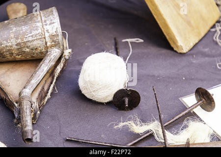 Tools for wool, detail of objects to look wool Stock Photo