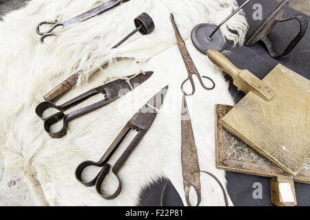 Tools for wool, detail of objects to look wool Stock Photo